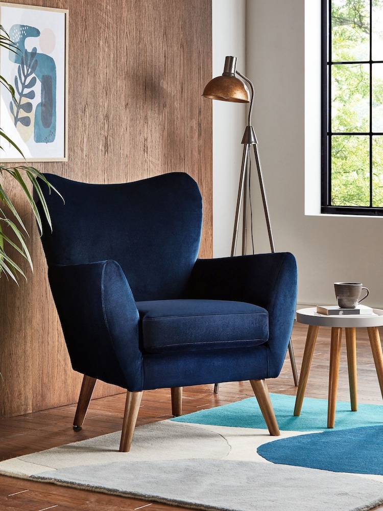 Soft Velvet Navy Blue Wilson II Highback Armchair - Image 1 of 9