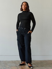 Black Parachute Cotton Cargo Trousers - Image 1 of 6