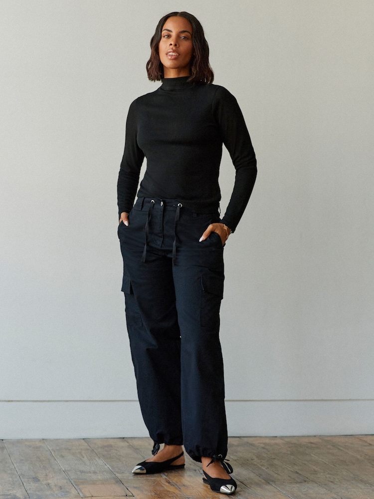 Black Parachute Cotton Cargo Trousers - Image 1 of 6