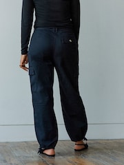 Black Parachute Cotton Cargo Trousers - Image 3 of 6