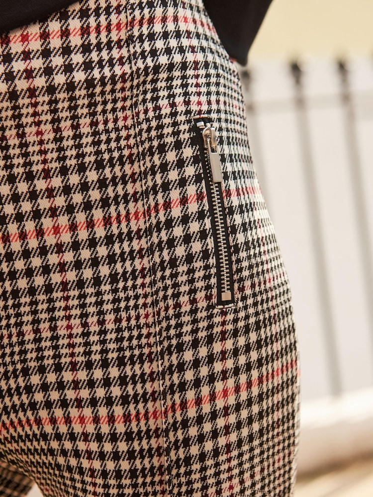 Neutral Check Ponte Zip Detail Leggings - Image 4 of 4
