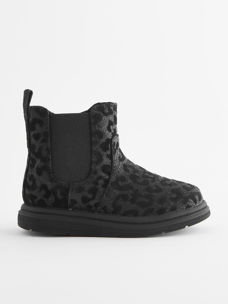 Black Sparkle Animal Print Chelsea Boots - Image 2 of 5 Black Sparkle Animal Print Chelsea Boots - Image 2 of 5