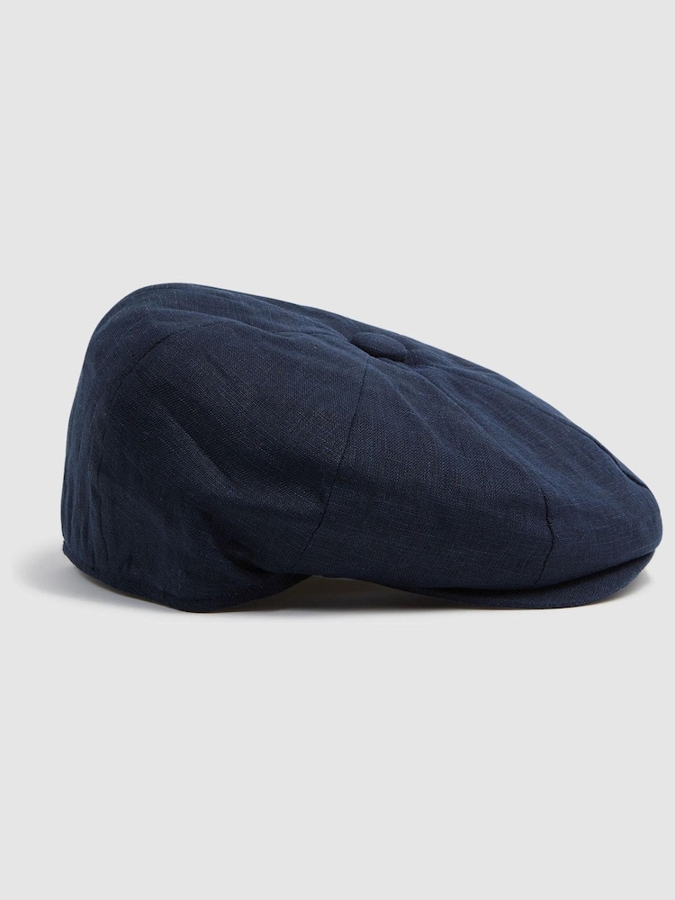 Reiss Navy Arbor Linen Baker Boy Cap - Image 1 of 4