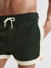 Reiss Bottle Green/White Surf Drawstring Contrast Swim Shorts - Image 6 of 7
