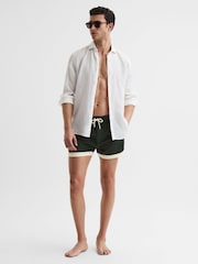 Reiss Bottle Green/White Surf Drawstring Contrast Swim Shorts - Image 7 of 7
