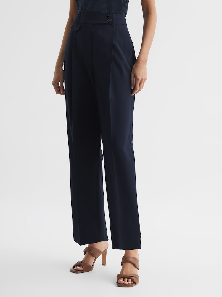 Reiss Navy River High Rise Cropped Tapered Trousers - Image 1 of 7