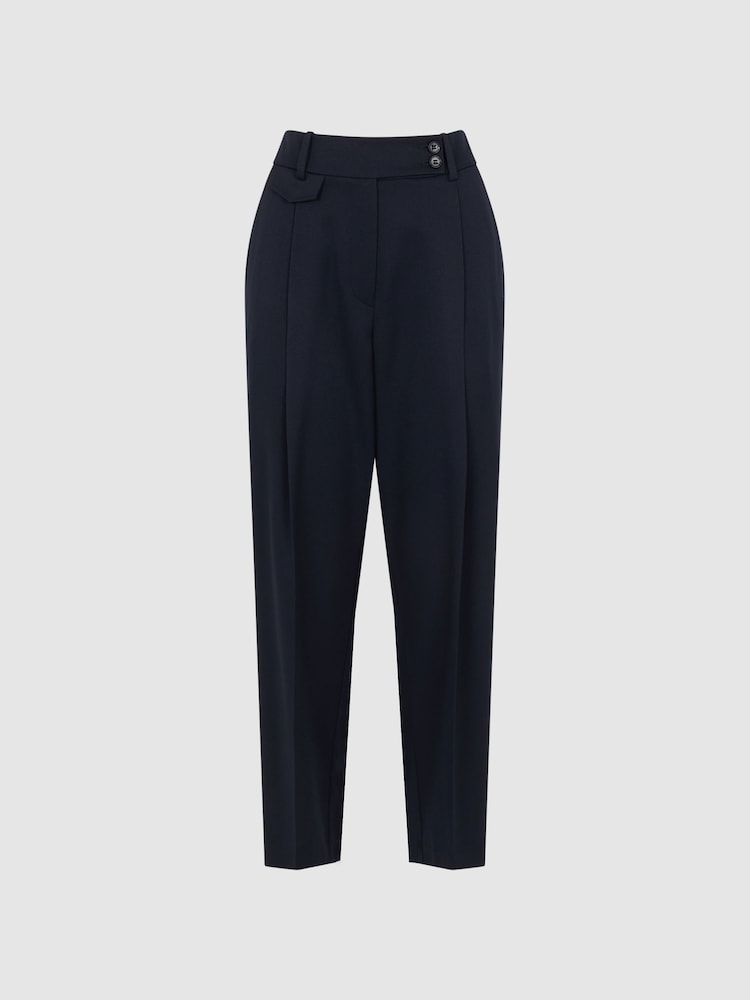 Reiss Navy River High Rise Cropped Tapered Trousers - Image 2 of 7