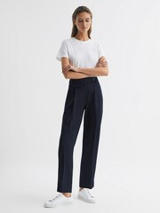 Reiss Navy River High Rise Cropped Tapered Trousers - Image 3 of 7