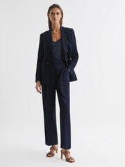 Reiss Navy River High Rise Cropped Tapered Trousers - Image 6 of 7