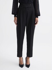 Reiss Black River High Rise Cropped Tapered Trousers - Image 1 of 5