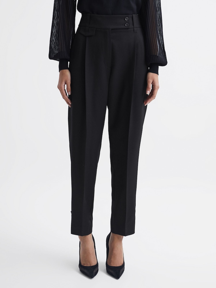 Reiss Black River High Rise Cropped Tapered Trousers - Image 1 of 5