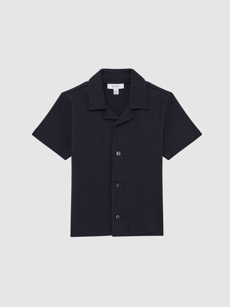 Reiss Navy Koen Senior Short Sleeve Cuban Collar Shirt - Image 2 of 6