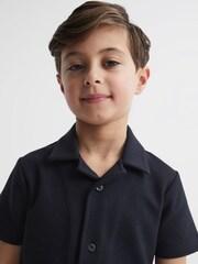 Reiss Navy Koen Senior Short Sleeve Cuban Collar Shirt - Image 4 of 6