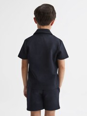 Reiss Navy Koen Senior Short Sleeve Cuban Collar Shirt - Image 5 of 6