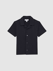 Reiss Navy Koen Junior Short Sleeve Cuban Collar Shirt - Image 2 of 6