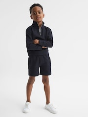 Reiss Navy Bishop Senior Textured Half-Zip Funnel Neck Top - Image 1 of 1