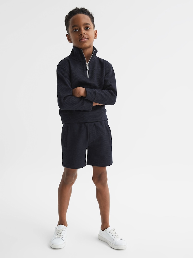 Reiss Navy Bishop Senior Textured Half-Zip Funnel Neck Top - Image 1 of 1