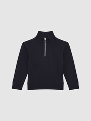 Reiss Navy Bishop Senior Textured Half-Zip Funnel Neck Top - Image 2 of 6