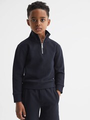 Reiss Navy Bishop Senior Textured Half-Zip Funnel Neck Top - Image 3 of 6