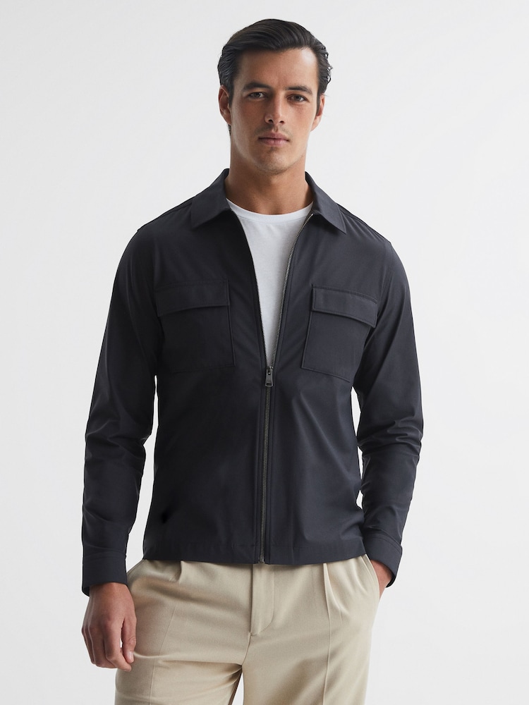 Reiss Black Pump Technical Pocket Zip Through Jacket - Image 1 of 5