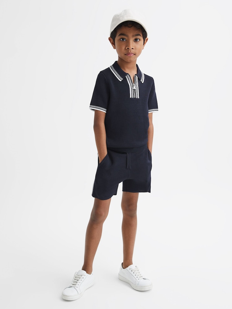 Reiss Navy Colton Senior Side Stripe Drawstring Shorts - Image 1 of 7