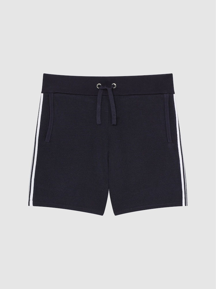 Reiss Navy Colton Senior Side Stripe Drawstring Shorts - Image 2 of 7