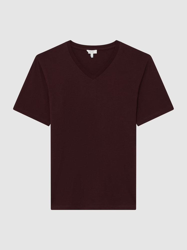 Reiss Bordeaux Dayton Cotton V-Neck T-Shirt - Image 2 of 6