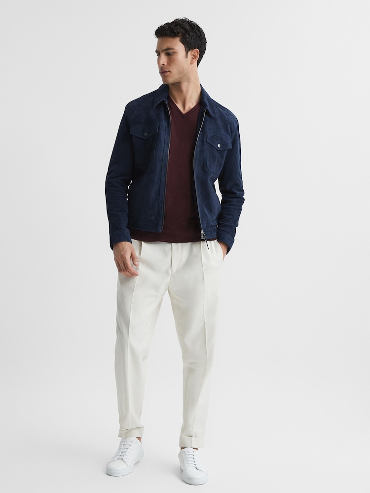 Reiss Bordeaux Dayton Cotton V-Neck T-Shirt - Image 6 of 6
