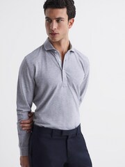 Reiss Grey Melange Saxon Slim Fit Pique Cotton Shirt - Image 1 of 6