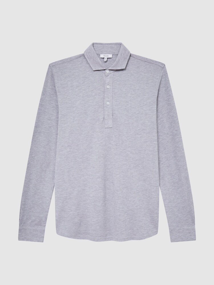Reiss Grey Melange Saxon Slim Fit Pique Cotton Shirt - Image 2 of 6