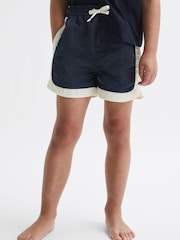 Reiss Navy/Ecru Surf Junior Drawstring Contrast Swim Shorts - Image 3 of 7