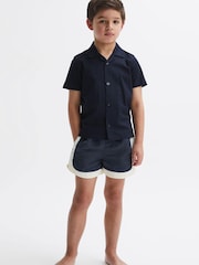 Reiss Navy/Ecru Surf Junior Drawstring Contrast Swim Shorts - Image 6 of 7