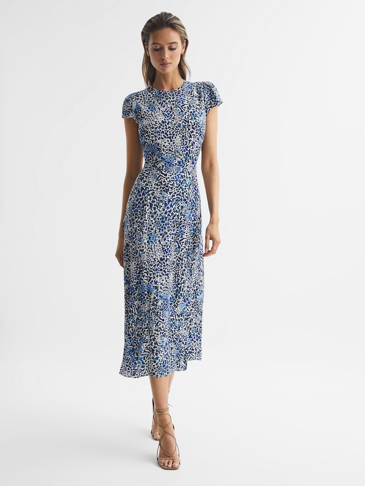 Reiss Blue Livia Printed Cut Out Back Midi Dress - Image 7 of 7 Reiss Blue Livia Printed Cut Out Back Midi Dress - Image 7 of 7