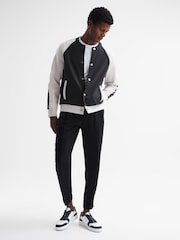 Reiss Navy/Ecru Giles Long Sleeve Interlock Bomber Jacket - Image 3 of 6