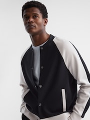 Reiss Navy/Ecru Giles Long Sleeve Interlock Bomber Jacket - Image 6 of 6