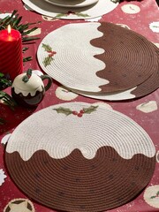 Set of 4 Natural Christmas Pudding Placemats - Image 1 of 2