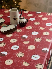 Red Christmas Pudding and Pie Wipe Clean Table Cloth - Image 1 of 3