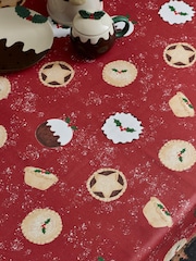 Red Christmas Pudding and Pie Wipe Clean Table Cloth - Image 2 of 3