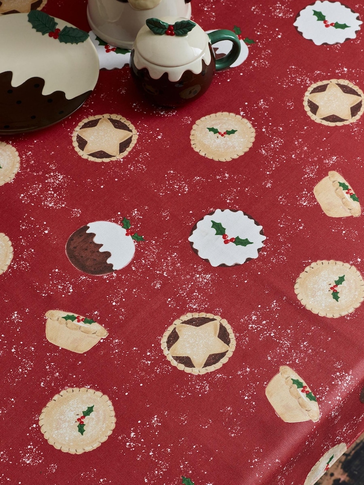Red Christmas Pudding and Pie Wipe Clean Table Cloth - Image 2 of 3