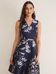 Phase Eight Blue Cassy Floral Jacquard Dress - Image 1 of 6
