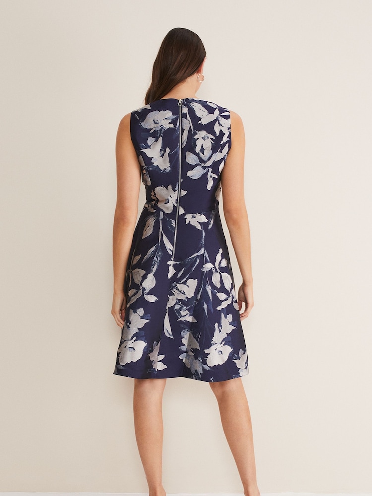 Phase Eight Blue Cassy Floral Jacquard Dress - Image 2 of 6