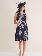 Phase Eight Blue Cassy Floral Jacquard Dress - Image 3 of 6