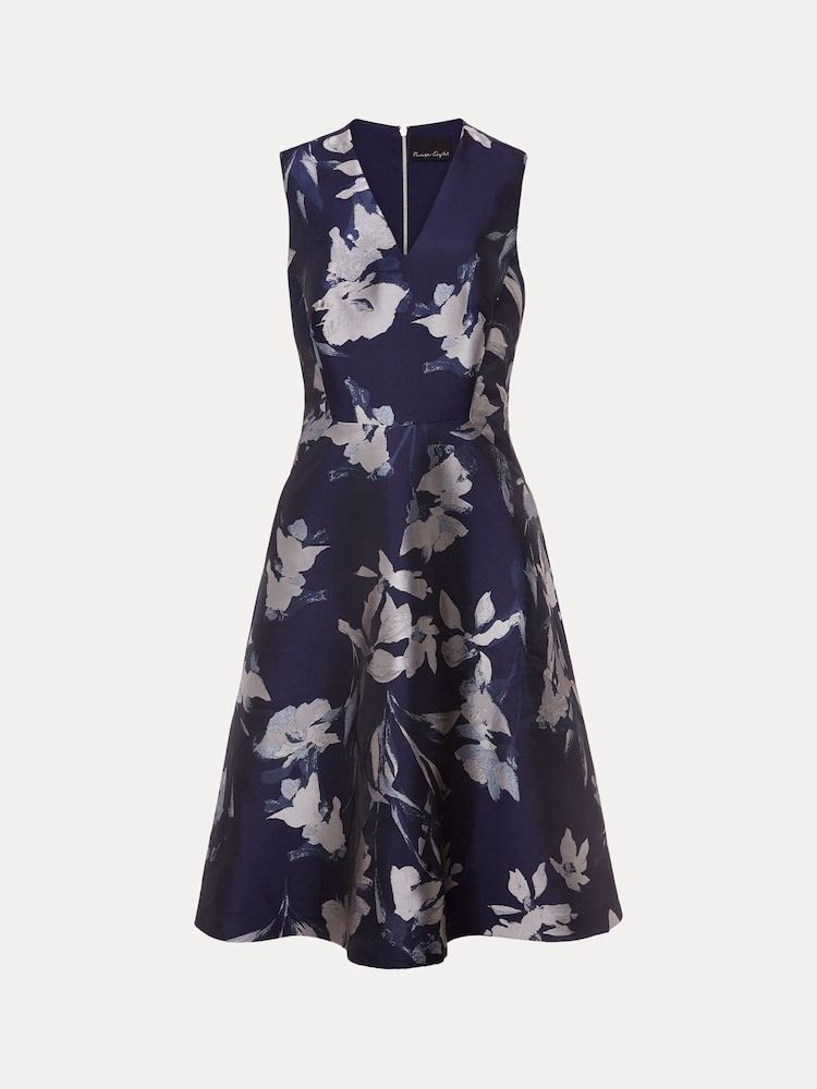 Phase Eight Blue Cassy Floral Jacquard Dress - Image 6 of 6