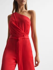 Reiss Red Eliza Petite Off-The-Shoulder Jumpsuit - Image 1 of 6