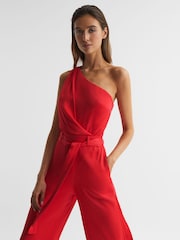 Reiss Red Eliza Petite Off-The-Shoulder Jumpsuit - Image 4 of 6