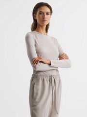 Reiss Blush Drew Long Sleeve Crew Neck Top - Image 1 of 5