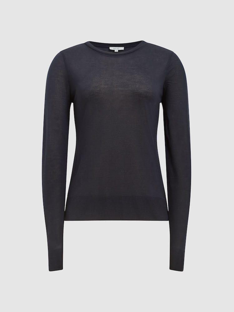 Reiss Navy Drew Long Sleeve Crew Neck Top - Image 2 of 7 Reiss Navy Drew Long Sleeve Crew Neck Top - Image 2 of 7