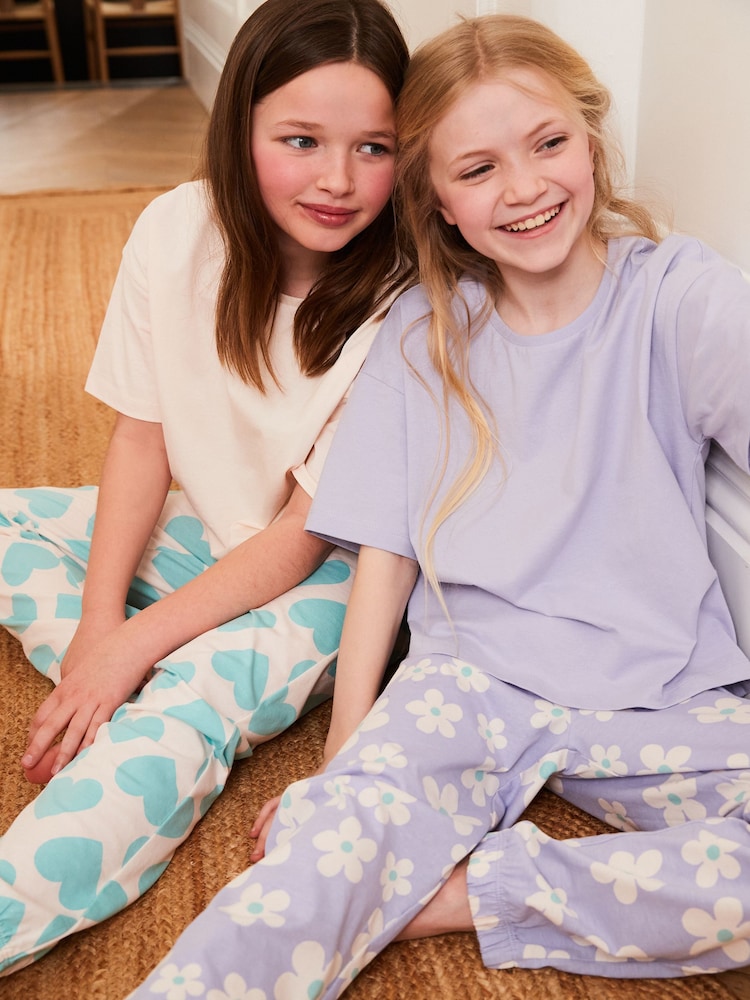 Cream/Lilac Cotton Pyjamas 2 Packs (3-16yrs) - Image 1 of 11