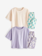 Cream/Lilac Cotton Pyjamas 2 Packs (3-16yrs) - Image 4 of 11