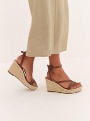 Tan Brown Forever Comfort® Leather Stud Strap Wedges - Image 3 of 9